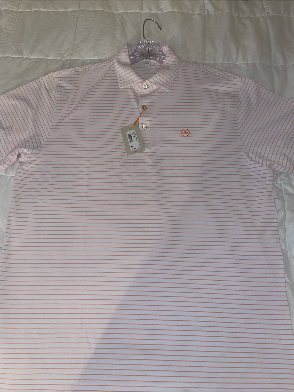 NWT Peter Millar Performance Golf Polo ⛳️🧡 | White & 🍊Orange Stripe | Men’s L